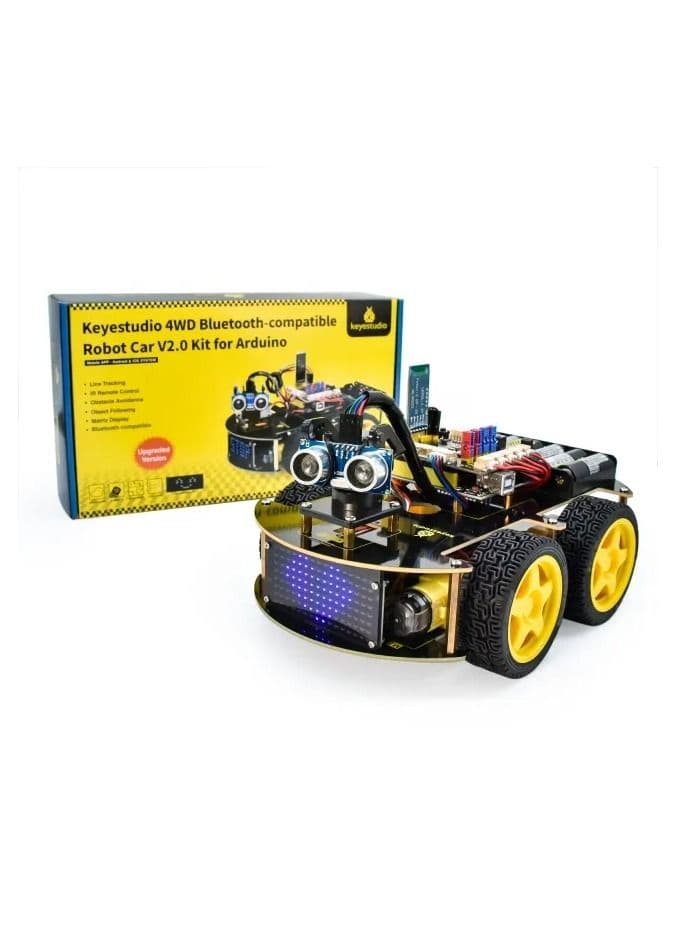 KEYESTUDIO 4WD Smart Car Robot V2.0, Programmable DIY Robotics Starter Kit for Arduino for Uno R3,17 Electronics Projects STEM Educational Science Coding Robot Kit for Teens Adults, 15+