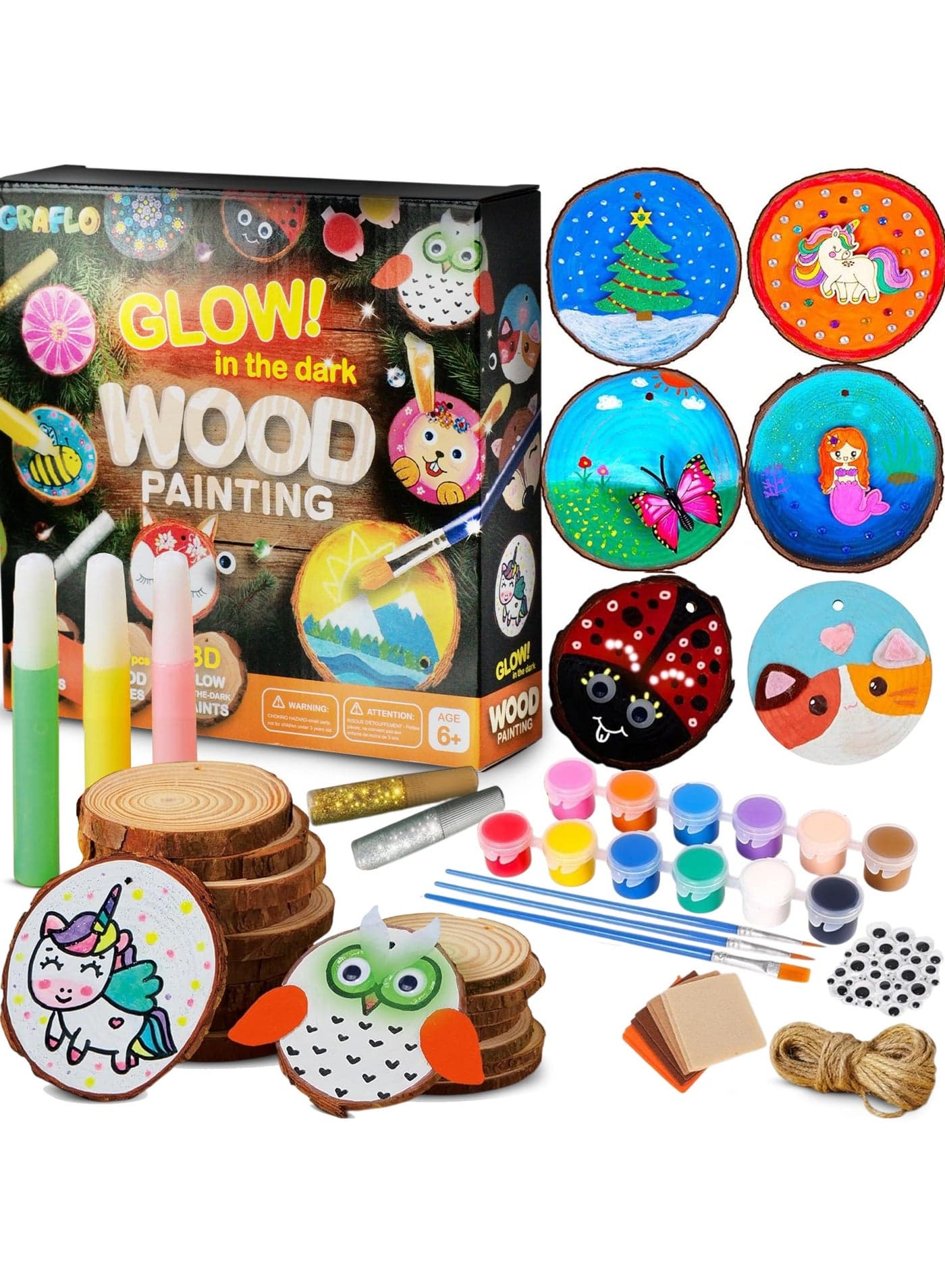 Kids Wooden Painting Kit-Glow in The Dark-Arts & Crafts Gifts for Boys Girls Ages 6-12-Craft Activities Kits - Creative Art Toys for 6, 7, 8, 9, 10, 11 & 12 Year Old Kids