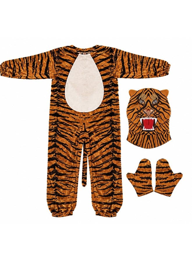 Kids Tiger Animal Costume Set with Hood and Gloves – Jungle Safari Fancy Dress Outfit for Boys & Girls of age 2 to 3 years