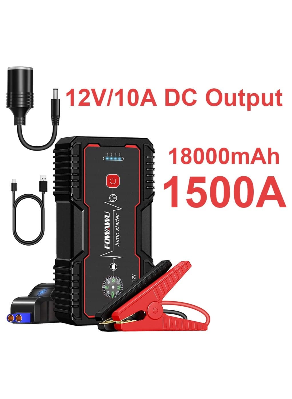 FOWAWU 18000mAh 1500A Car Jump Starter, Jump Starter Battery Pack (7.0 L Gas, 5.5L Diesel), Battery Jumper Starter Portable with USB/DC 12V/LED Light, Car Battery Charger, Car Power Bank, Portable Battery For Cars, Portable Car Battery, Battery Booster Jump Starter, Power Bank Car Starter, Jump Starter Capacitor