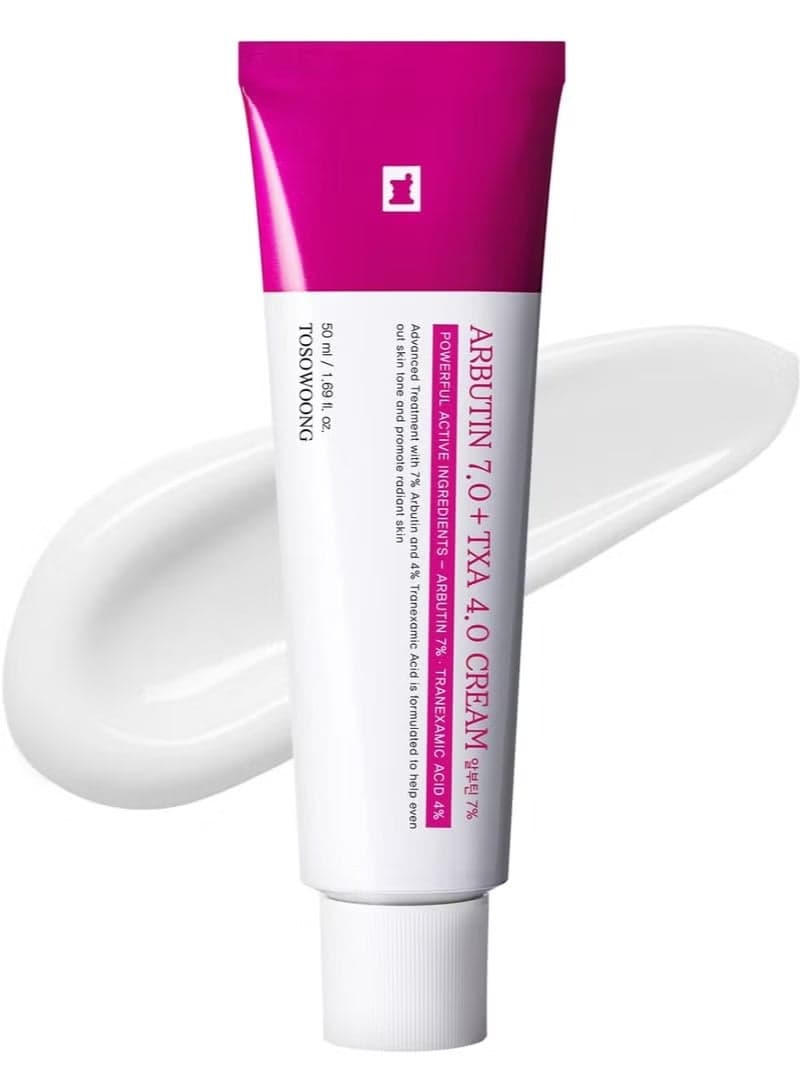 Arbutin 7% + Tranexamic Acid 4% Cream, 70,000ppm Arbutin, 40,000ppm TXA, Niacinamide, Glutathione, Supports Even Skin Tone, Enhances Skin Clarity, Korean Skin Care, 50ml, 1.69 fl.oz