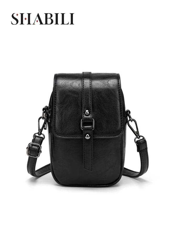 Women's PU Phone Crossbody Bag, Ladies Shoulder Bag Handbag Small Bag Messenger Bag Phone Bag, Anti-Scratch Satchel with Multi Pockets and Adjustable Strap for Office Travel Shopping Daily Use(Black)