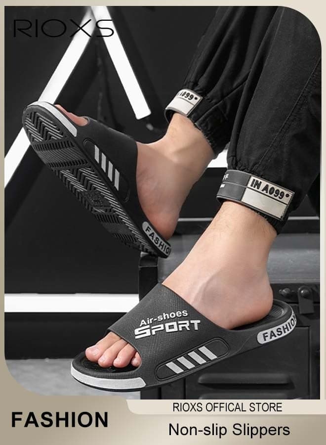 Slippers For Men, Comfy Lightweight Flat Slippers, Men's Home Shower Slippers, Non-slip Open Toes Slippers, Soft Elastic Sole Slippers For Beach Outdoor Indoor Daily Wearing, Black Slides Bath Slippers, Classic Men Slip-ons