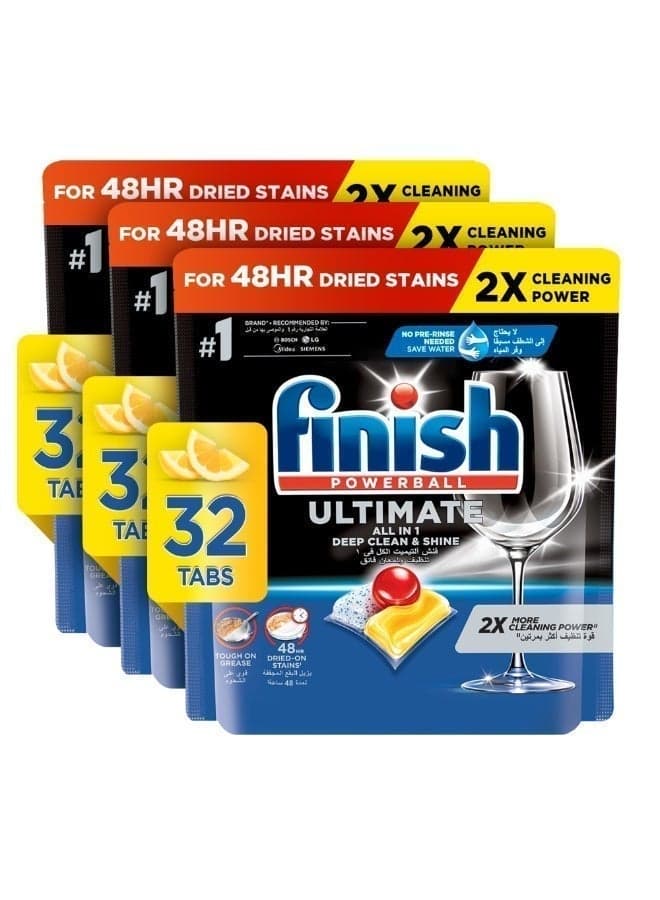 Finish Ultimate Dishwasher Tablets, Lemon Sparkle Scent, 2x More Cleaning Power, 96 Tabs