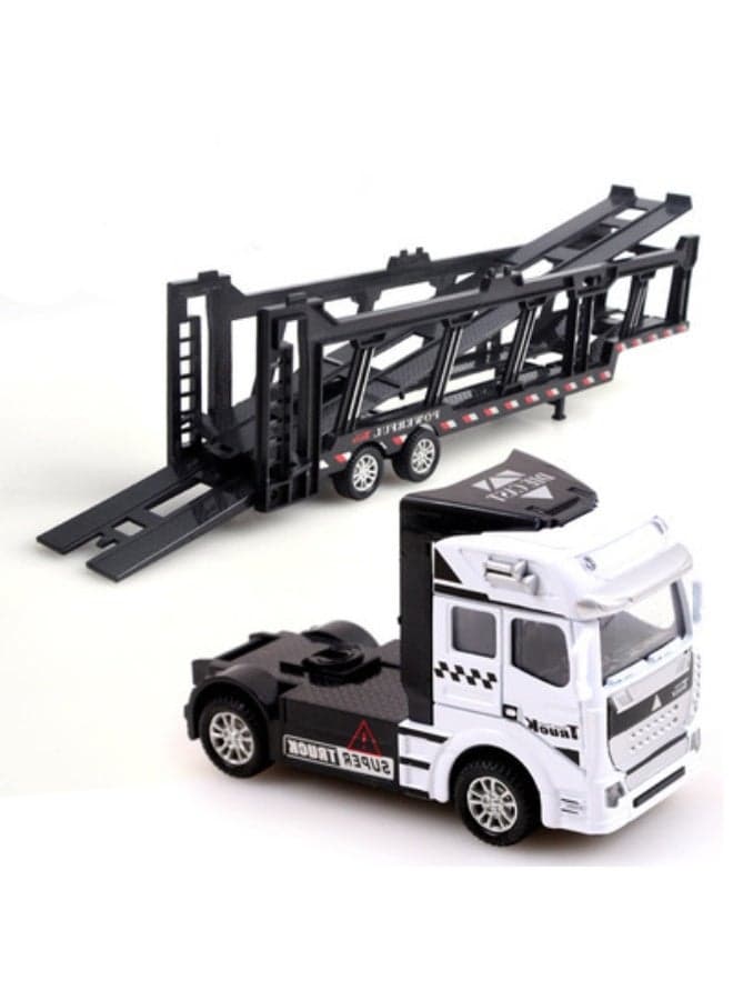 Railing Trailer Alloy Model, Truck Container Trailer Model , Pull-Back Alloy Car Toy , Toy Truck Model, Transporter Truck Model Alloy Collection Toy Vehicle Ornament, Detachable Cab And Body, Gift For Kids Boys Girls, Party Gift, Car Toy, For Collection, Commemoration, Display, White/Black