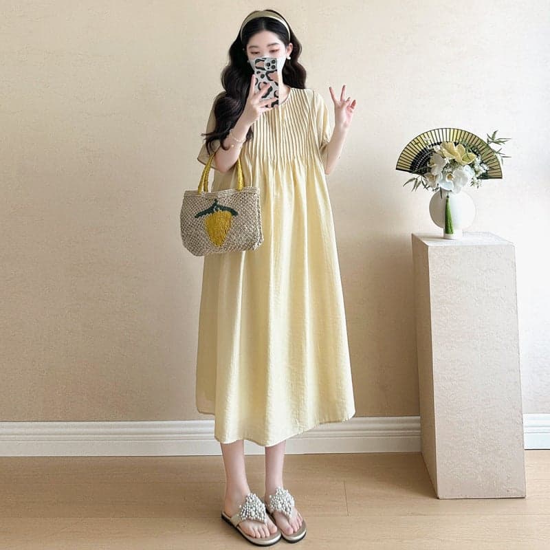Real shot in stock ~ pregnant women summer dress long loose out of the foreign style tide mother maternity dress skirt Yellow dress~