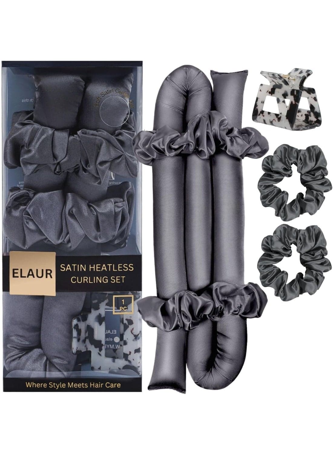 Elaur Satin Heatless Curling Set-Hair Rollers for Heatless Curls | Overnight Heatless Hair Curlers to Sleep in | Curling Rod Headband for Short & Long Hair | Hair Wrap Curler (Metallic)