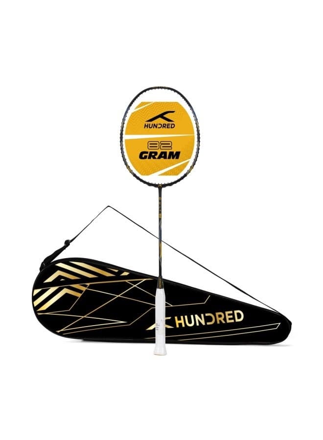HUNDRED Cult 82 Feather Lite Carbon Fibre Strung Badminton Racket with Full Racket Cover for Intermediate Players (Black)