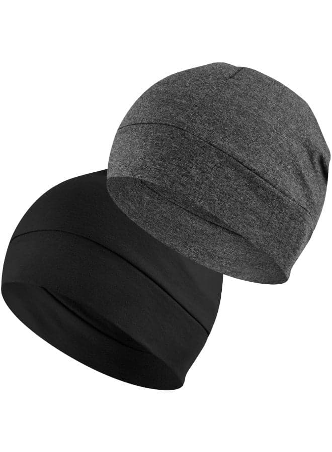2-Pack Cotton Skull Caps for Men Women, Lightweight Beanie Sleep Hats Breathable, Sweat-absorbent Cycling And Running Caps And Chemo Hair Loss (Black & Grey)