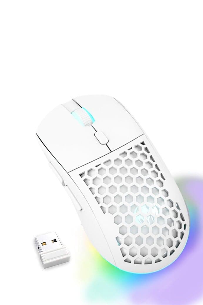 Wireless Gaming Mouse,Honeycomb Hollow Design Ergonomic Wireless Mouse with Backlight, 6 Buttons 4 Speed Adjustable DPI Computer Mouse Rechargeable RGB Gaming Wireless Mouse for Mac Laptop PC White