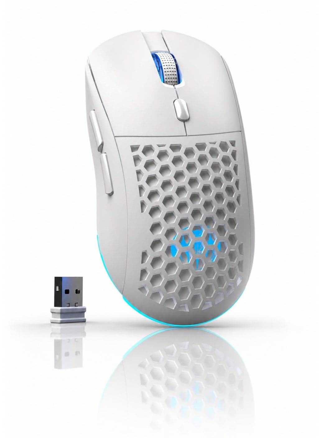 Wireless Gaming Mouse,Honeycomb Hollow Design Ergonomic Wireless Mouse with Backlight, 6 Buttons 4 Speed Adjustable DPI Computer Mouse Rechargeable RGB Gaming Wireless Mouse for Mac Laptop PC White
