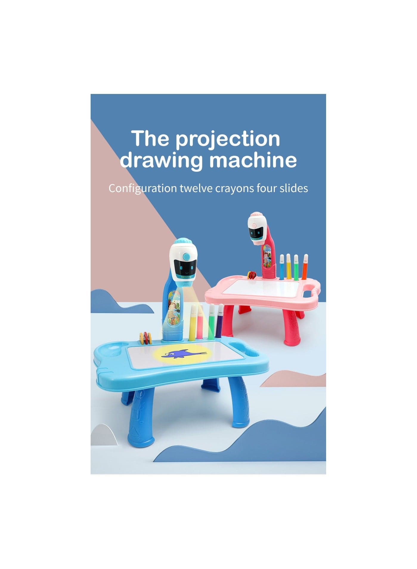 Dinosaur Smart Drawing Projector Table – Trace & Draw with Light, Robot Bricks & Graffiti Board Toy for Kids Ages 3–5, Educational Birthday Gift (Blue)