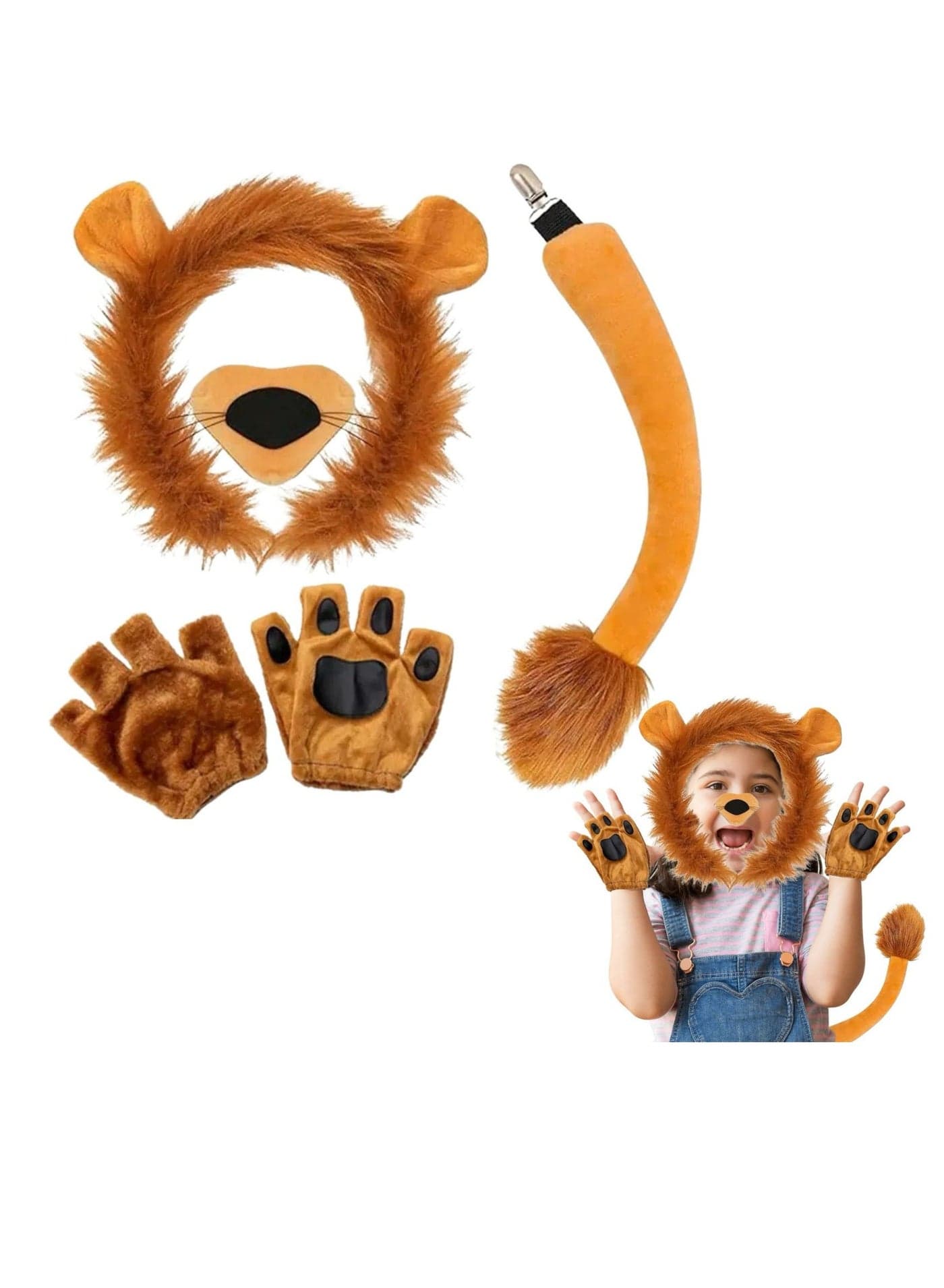 Home Smart Lion Costume for Kids 4pcs Lion Out-Fit with Accessories for Cosplay and Theme Parties.