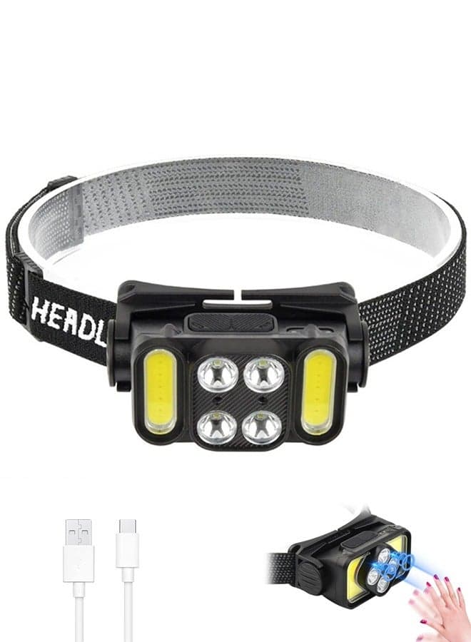 Headlamp Rechargeable, Motion Sensor 1000 Lumen Super Bright Head Lamps Outdoor LED Rechargeable, IPX4 Waterproof Headlamp for Night Walking, Running, Hiking & Outdoor Camping Gear, Black