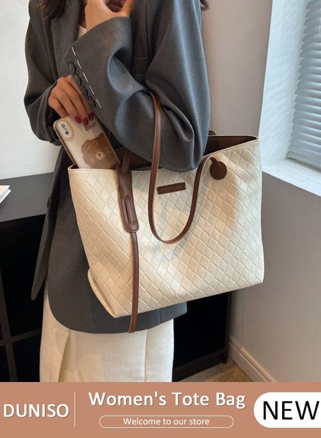 Women's Shoulder Tote Bag Faux Leather Handbag For Women Large Capacity Bucket Bag Fashionable Travel Messenger Shoulder Bag for Ladies Girls College Students