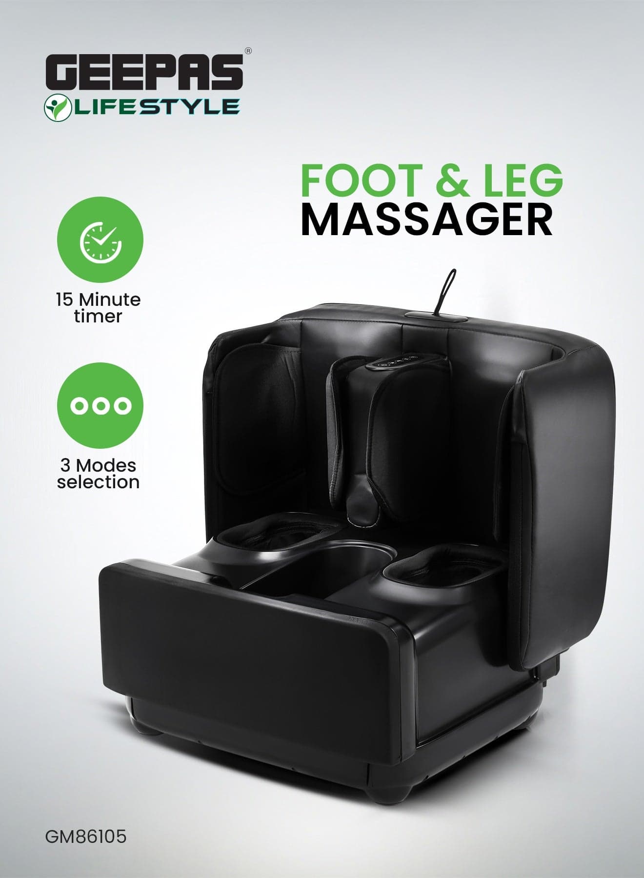 Multifunctional Foot and Leg Massager- GM86105/ 3 Modes, 3 Intensity Levels, 15 Minutes Timer, Calf Massage with Vibration/ Acupoint Sole Massaging, Ideal for Athletes, Seniors, Perfect for Reducing Muscle Tension and Pain