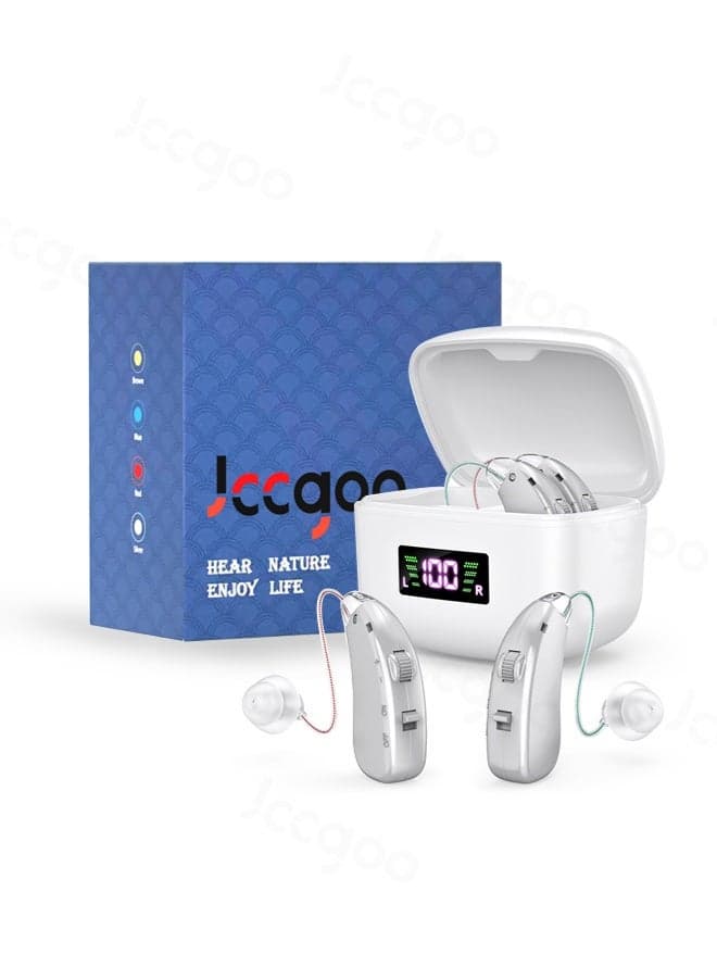 Rechargeable Hearing Aids for Seniors & Adults, Noise Cancelling, Latest Digital Chip, Sound Amplifier with Charging Case