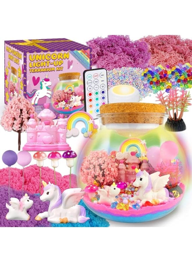 Unicorn Terrarium Crafts Kit for Kids-LED Night Light Up & Remote Unicorn Birthday Gifts Toys for Girls Ages5 6 7 8 9 10 Year Old-Holidays and Birthday Gifts for Girls