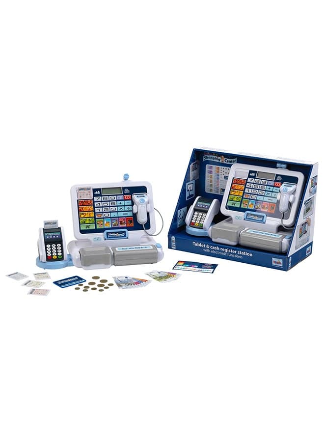 Tablet Cash Station I Play Cash Register With Sound And Detachable Tablet, Pos Terminal With Mechanical Function, Scanner And Play Money I Toys For Children Aged 3 Years And Over