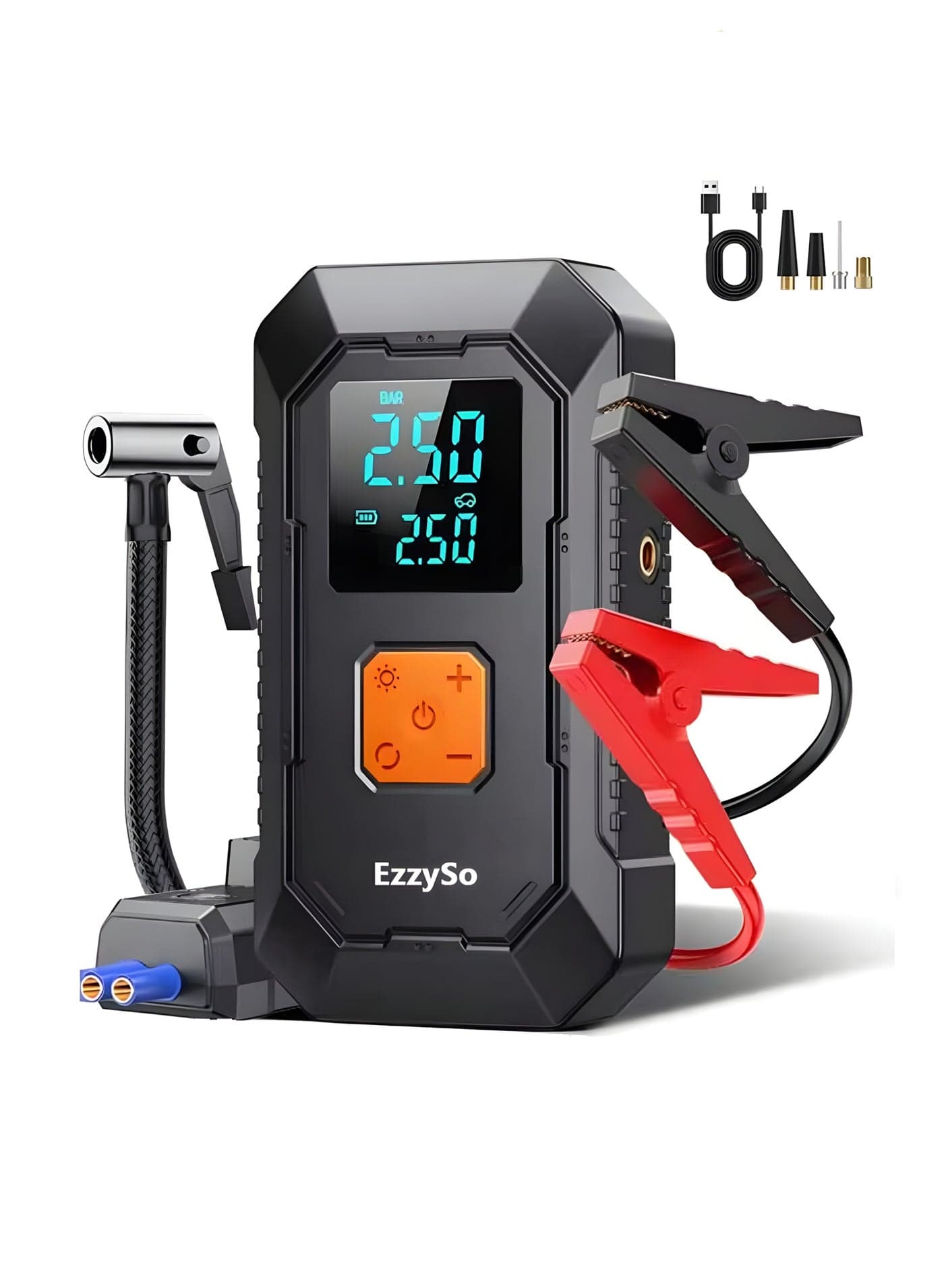 Jump Starter with Air Compressor 700A 12V 150PSI 29.6Wh Car Battery Jump Starter 5.0L Gas 3.0L Diesel Smart Jumper with Display and Emergency Light
