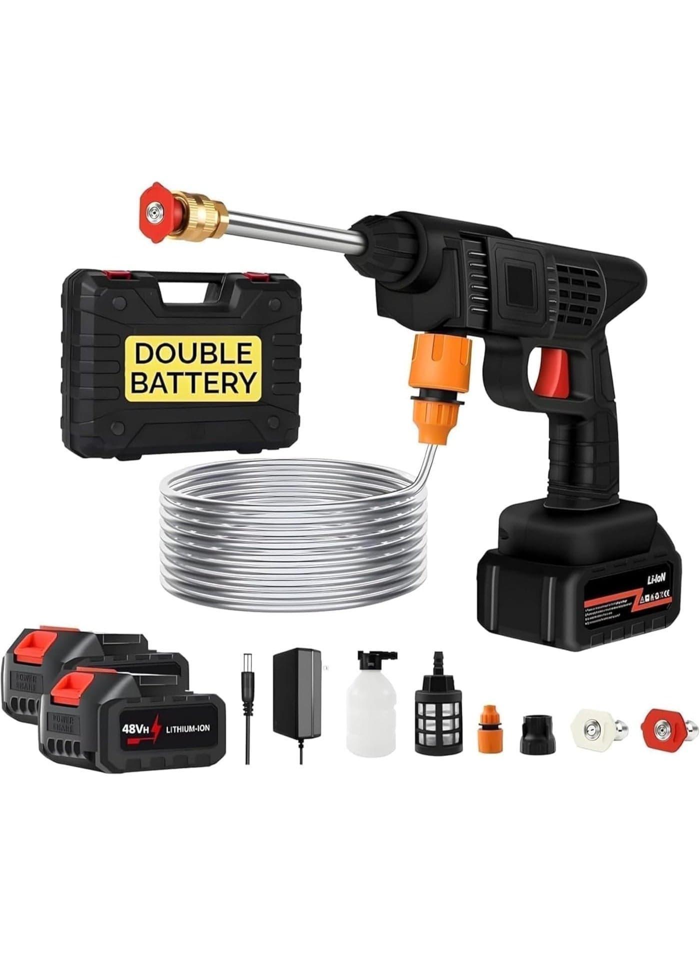 Cordless High Pressure Washer Gun with 2 Rechargeable Batteries – Portable Power Cleaner, Wireless Car Wash Pressure Washer, Foam Sprayer & Multi-Nozzle Water Gun for Car, Bike, Garden, Patio & Home Cleaning