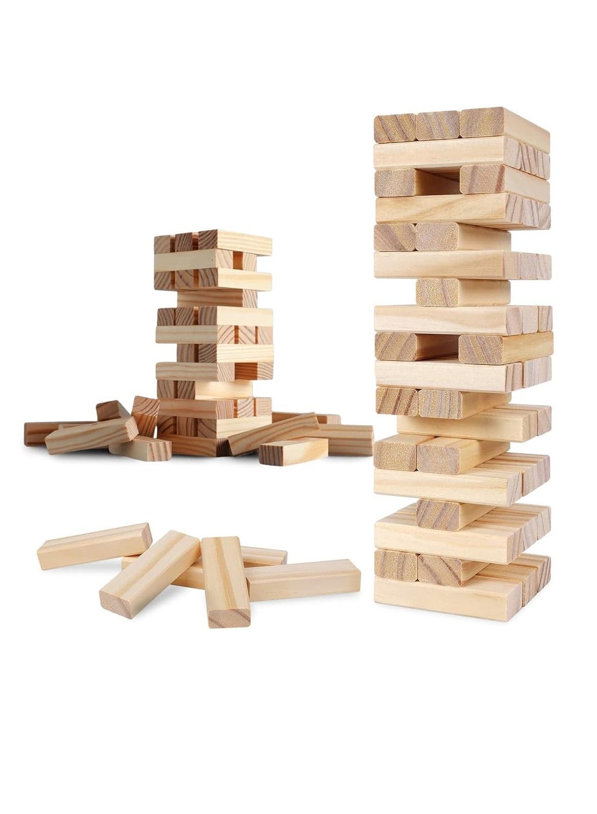 Wooden Blocks 54 Pcs Building Blocks Game Challenging Wooden Tumbling Tower, Wooden Stacking Toys Board Educational Puzzle Game for Adults and Kids (Wooden)