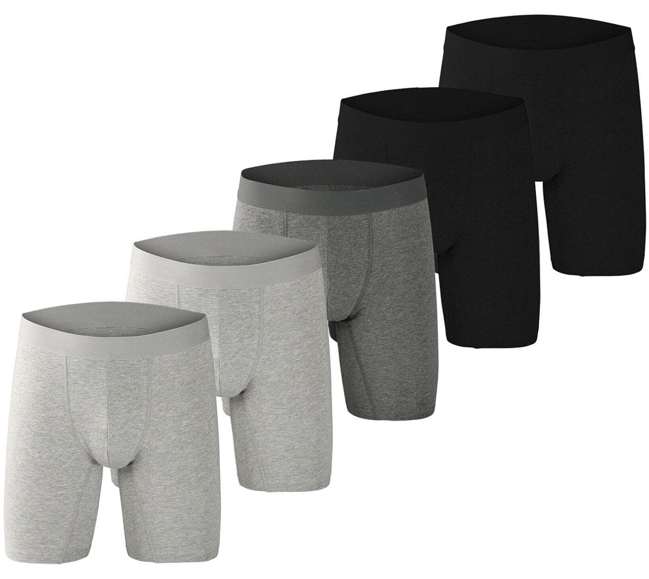 Men's 5-Pack Boxer Briefs - Mid-Rise, Anti-Chafing Stretch Cotton, Breathable Athletic Underwear in Assorted Colors (Black/Gray/Light Grey) - Available in L