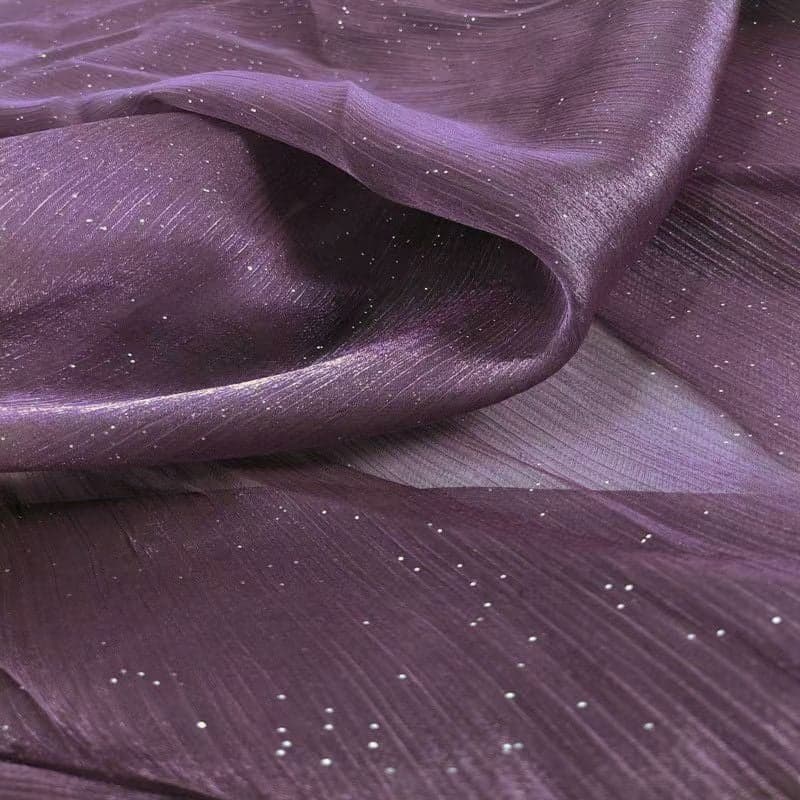 Flash starry sky star organza fabric hanfu big sleeve shirt skirt dress gauze background diy fabric Deep purple 1m price, no cutting