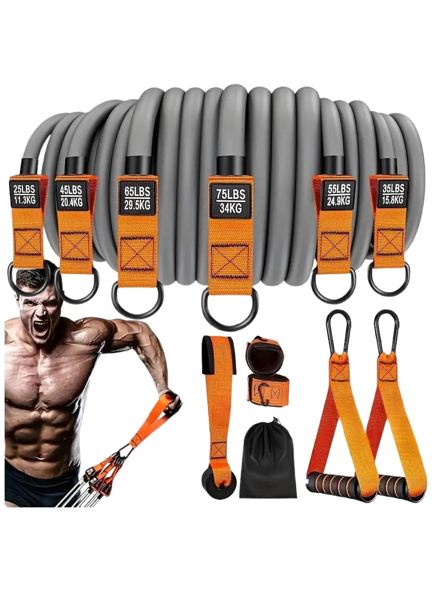 Resistance Bands Set, 300LBS Heavy Exercise Bands with Handles, Fitness Bands for Working Out, Workout Bands for Men, Weight Bands Set for Muscle Training, Strength, Slim, Yoga, Home Gym Equipment