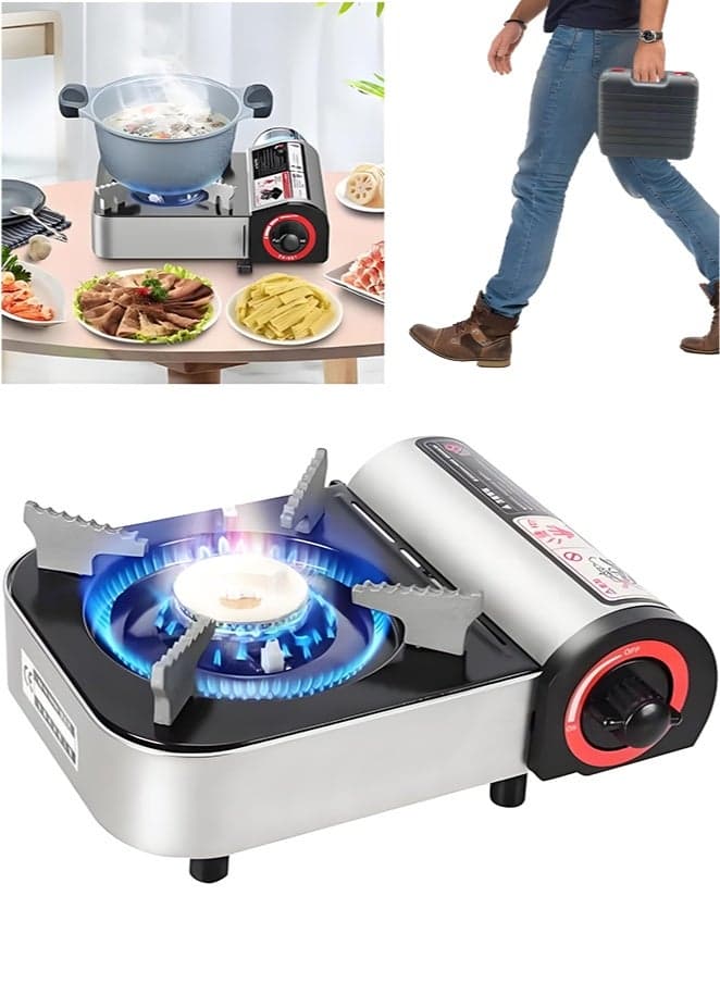 Camping Stove Portable Single Stove Butane for Camping, Picnics, Outdoor, Fishing, BBQ. Electronic Ignition, Brass Burner, Portable Gas Grill Mini Aluminum Material