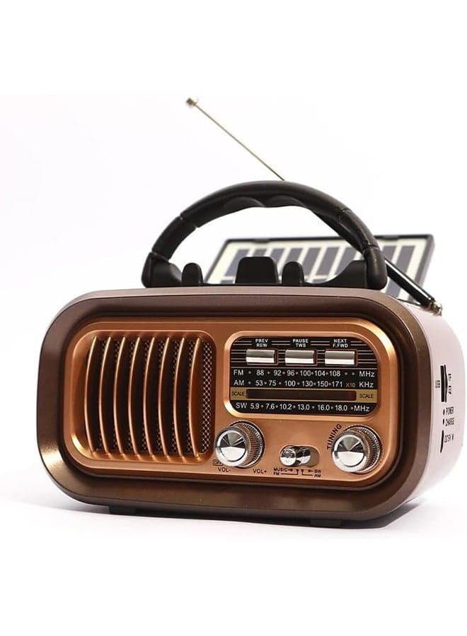 Small Retro Vintage Radio Bluetooth, Portable Radio AM FM Transistor with Best Sound, Solar/Battery Operated Radio/Rechargeable Radio, TWS, Support TF Card/USB Playing