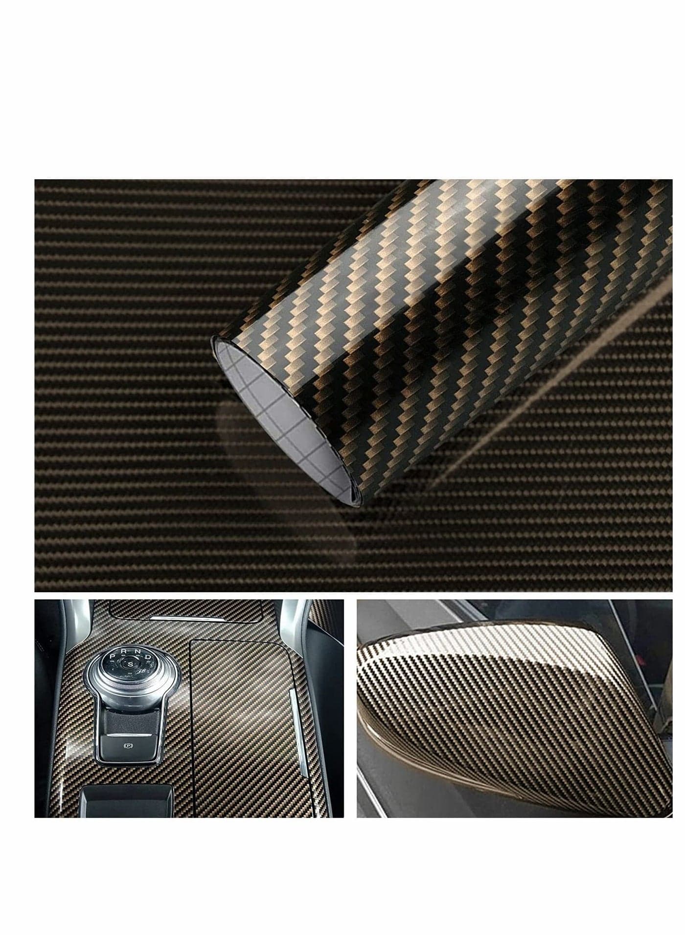 2D Carbon Fibre Wrap, Self Adhesive Fiber Vinyl Car Sticker Without Bubble, Waterproof Interior Appearance Protective Film for Cars Motorcycles and Laptop, Black Gold 30 x 300cm