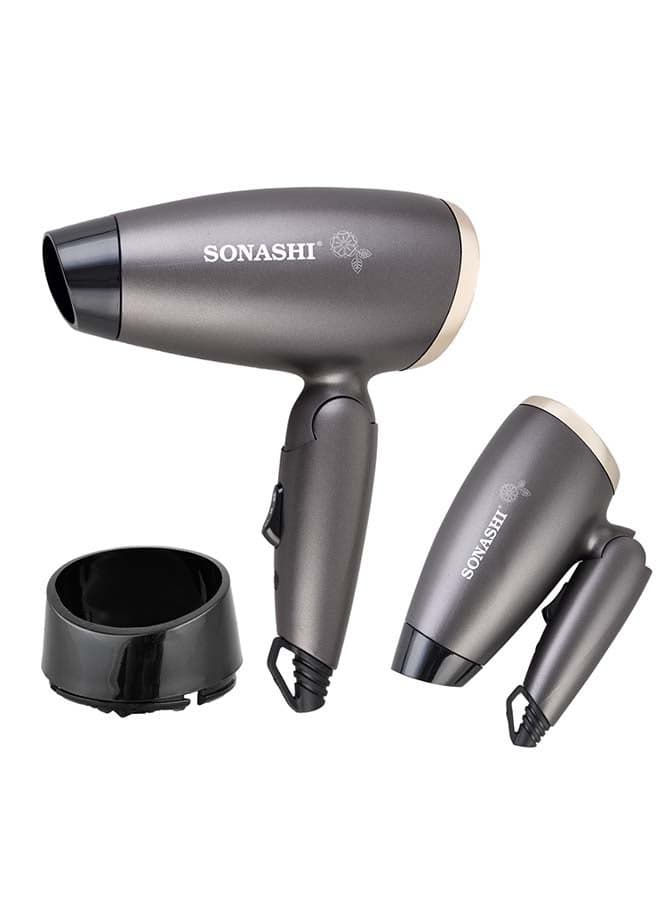 Hair Dryer 1200W - Powerful Drying with 2 Heat/Speed Settings | Lightweight and Portable with Overheat Protection | Foldable Handle for Easy Storage | Travel-friendly Grey/Black