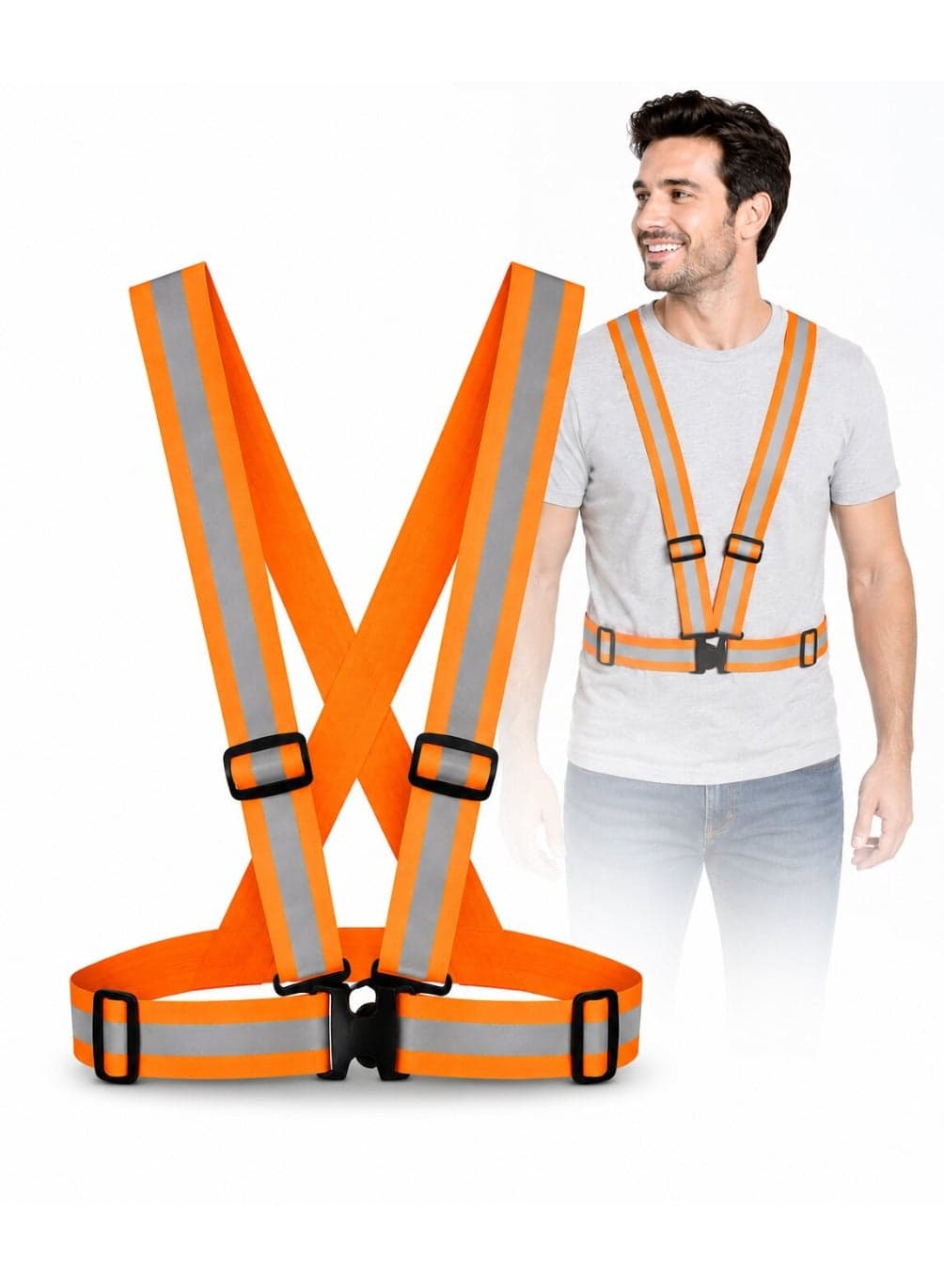 Adjustable Reflective Safety Vest High Visibility Jacket – Fluorescent Green & Orange Safety Harness Belt for Construction, Traffic Control, Cycling, Running & Warehouse Work – Unisex Free Size
