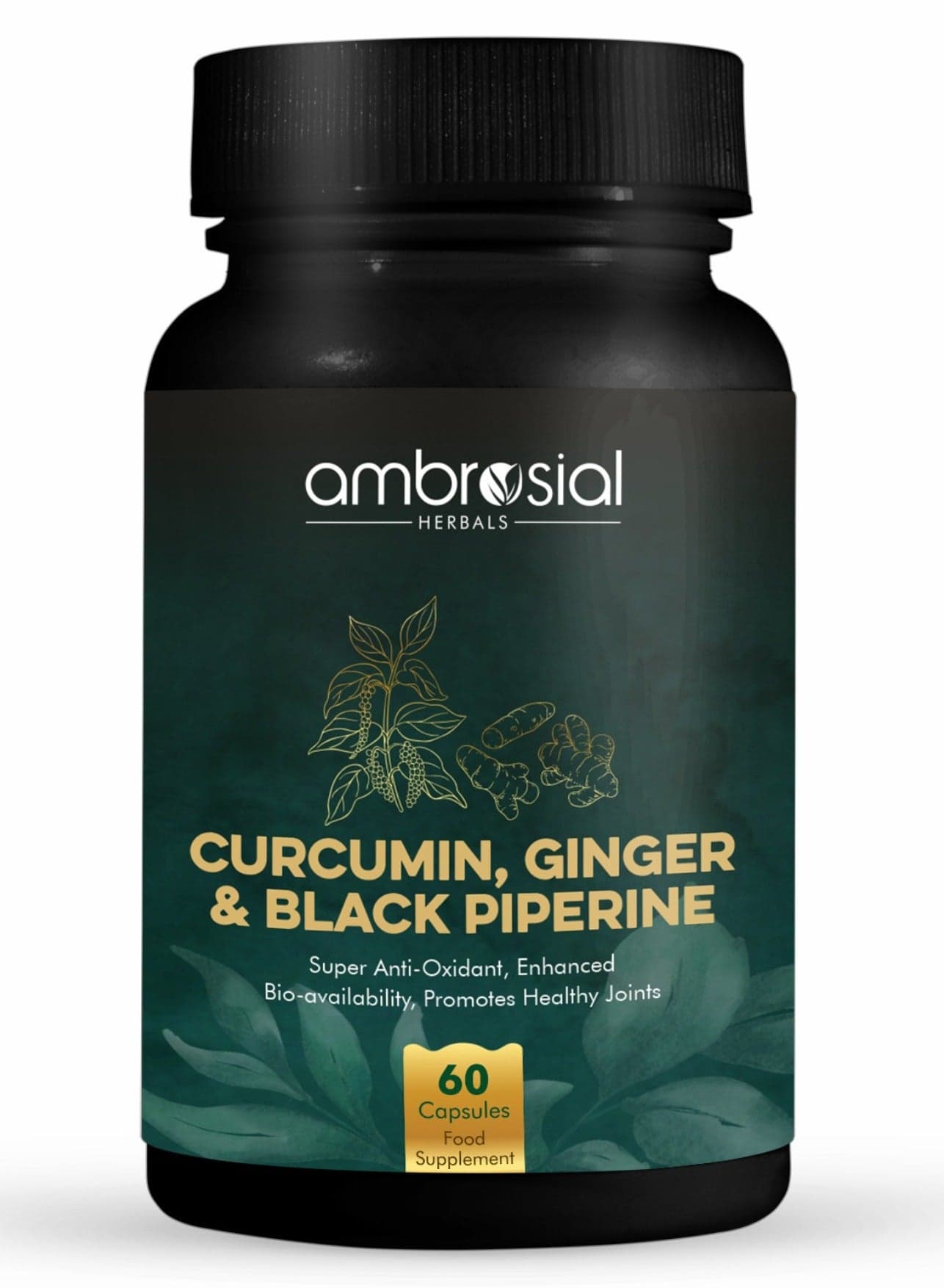 Curcumin, Ginger And Black Piperine Super Anti-Oxidant, Enhanced Bio-Availability, Promotes Healthy Joints 60 Capsules