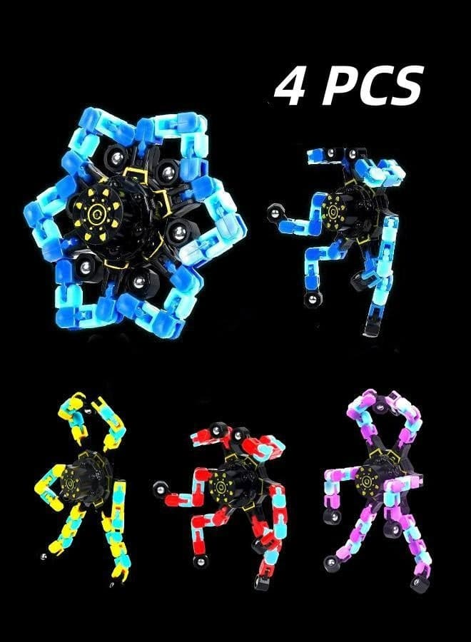 4Pcs Fidget Spinners Glow in The Dark, Fingertip Gyro DIY Deformable Robot Funny Sensory Fidget Toys Decompression Spinner Birthday Gifts Classroom Prizes Party Favors for Kids Adults