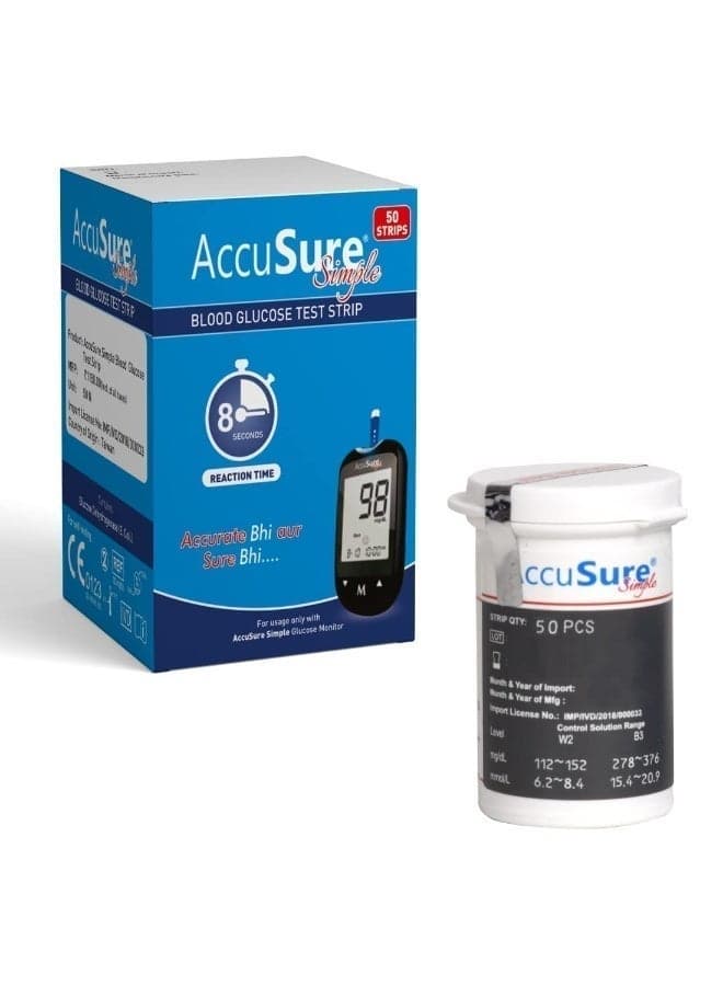 AccuSure Simple Blood Glucose Test Strip - 50 Strips