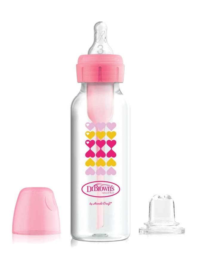 8 Oz/250 Ml Anti-Colic Pp Narrow Options+ Bottle To Sippy Starter Kit, Pink Hearts (+L3 Nipple)