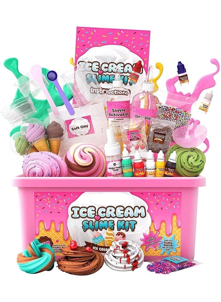 Ice Cream Slime Kit for Kids - 31 Accessories Make Your Own Set - Toys for Girls Boys Birthday Gift - DIY Fluffy Clay Cloud Foam Squish Glitter Arts and Crafts