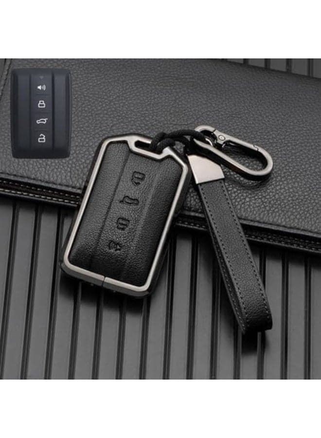 Leather Car Remote Key Cover, Protector for Great Wall GWM WEY TANK 300, 500, Tank300, Tank500, Keychain Accessories (Black)