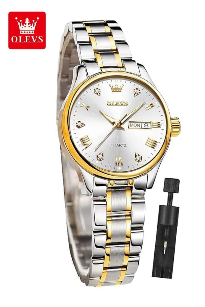 OLEVS Women's Quartz Watch, Luxury Stainless Steel, Luminous, Waterproof Fashion Date Wrist Watch