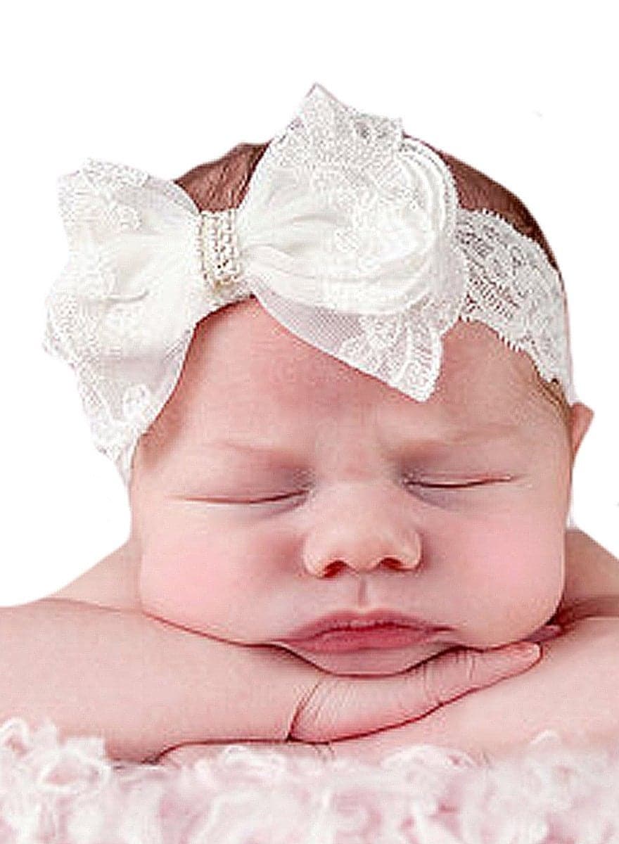 Baby Big Bows Headbands Lace Hairbands Hair Bows Elastics Handmade Hair Accessories for Baby Girls Newborn Infant Toddlers Kids (White)