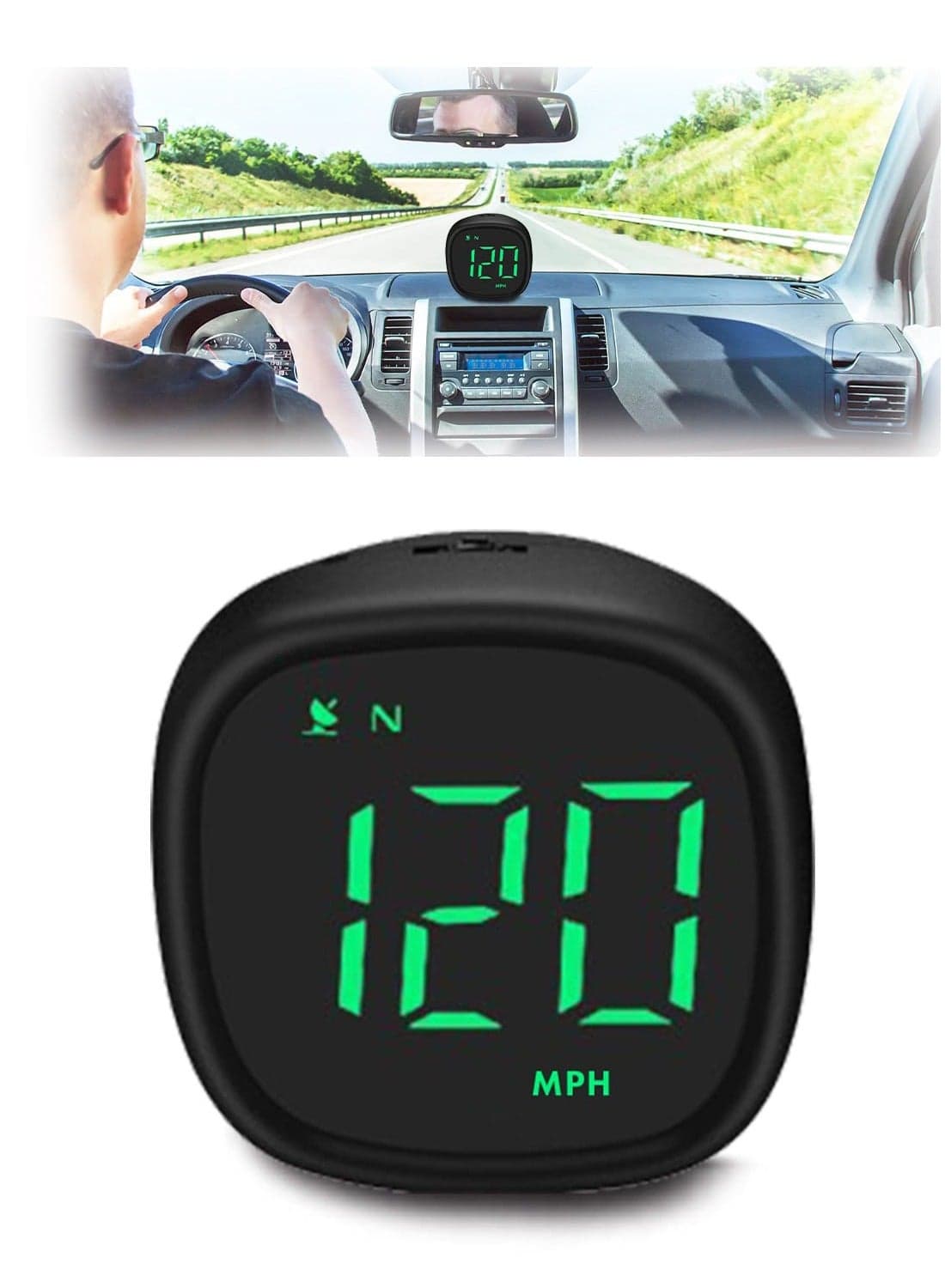 Universal USB Digital Speedometer with Compass 2 Car HUD Head Up Display in MPH KMH Overspeed Alarm Fatigue Driving for All Vehicles Mini Sized