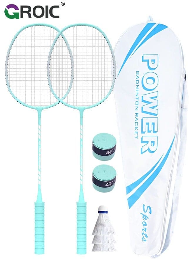 2 Pieces Badminton Set,Outdoor sports set,Badminton Set Including 1 Badminton Bag,2 Rackets,3 badminton balls,2 Replacement Grip Tapes