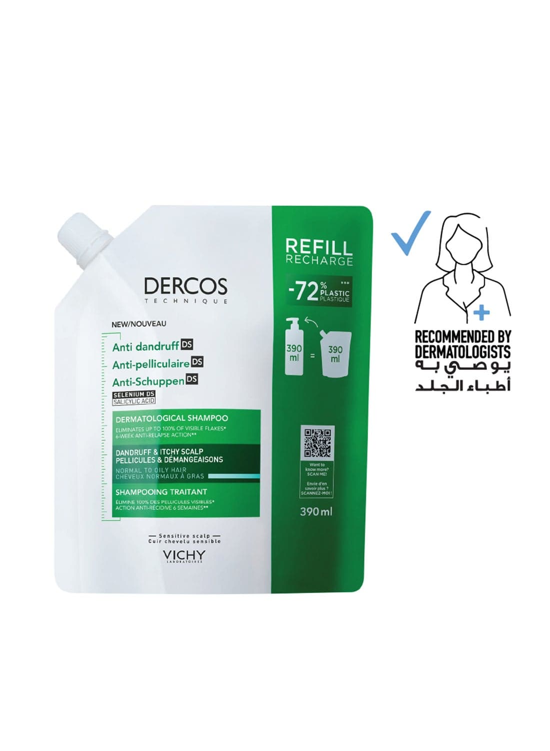 Dercos Anti-Dandruff Shampoo Normal to Oily Hair Refill 390ml