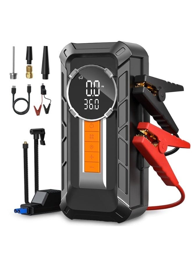 Galaxy Goods Portable Car Battery Jump Starter with Tire Inflator Digital Air Compressor LED Emergency Light USB Power Bank for Cars and SUVs