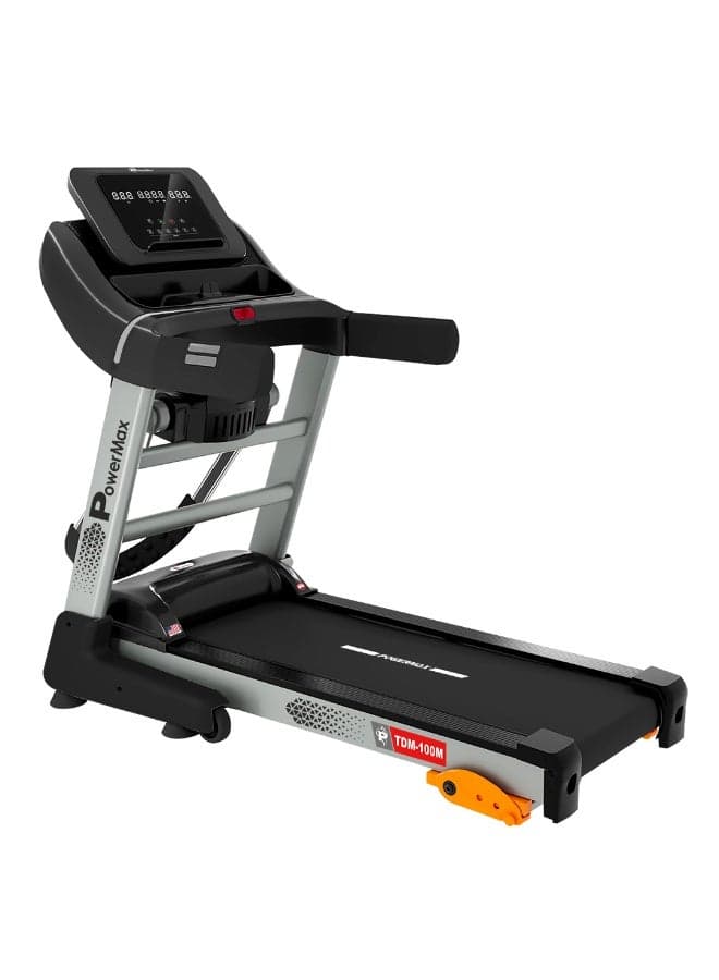 PowerMax Fitness TDM-100M 5HP Motorized Multifunction Treadmill for Home | 130KG Max User | 3-Level Manual Incline | Top Speed 12 kmph | Bluetooth for Fitshow App & MP3 Speaker