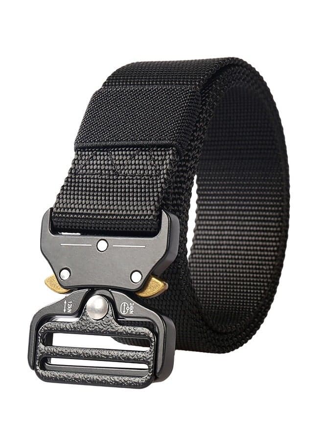 Traing Tactical Belt Military Style Girdle Utility for Men Waistband Nylon Webbing Band with V-Ring Heavy-Duty Quick-Release Zinc Alloy Buckle Elastic Ring Allergy Free - Black