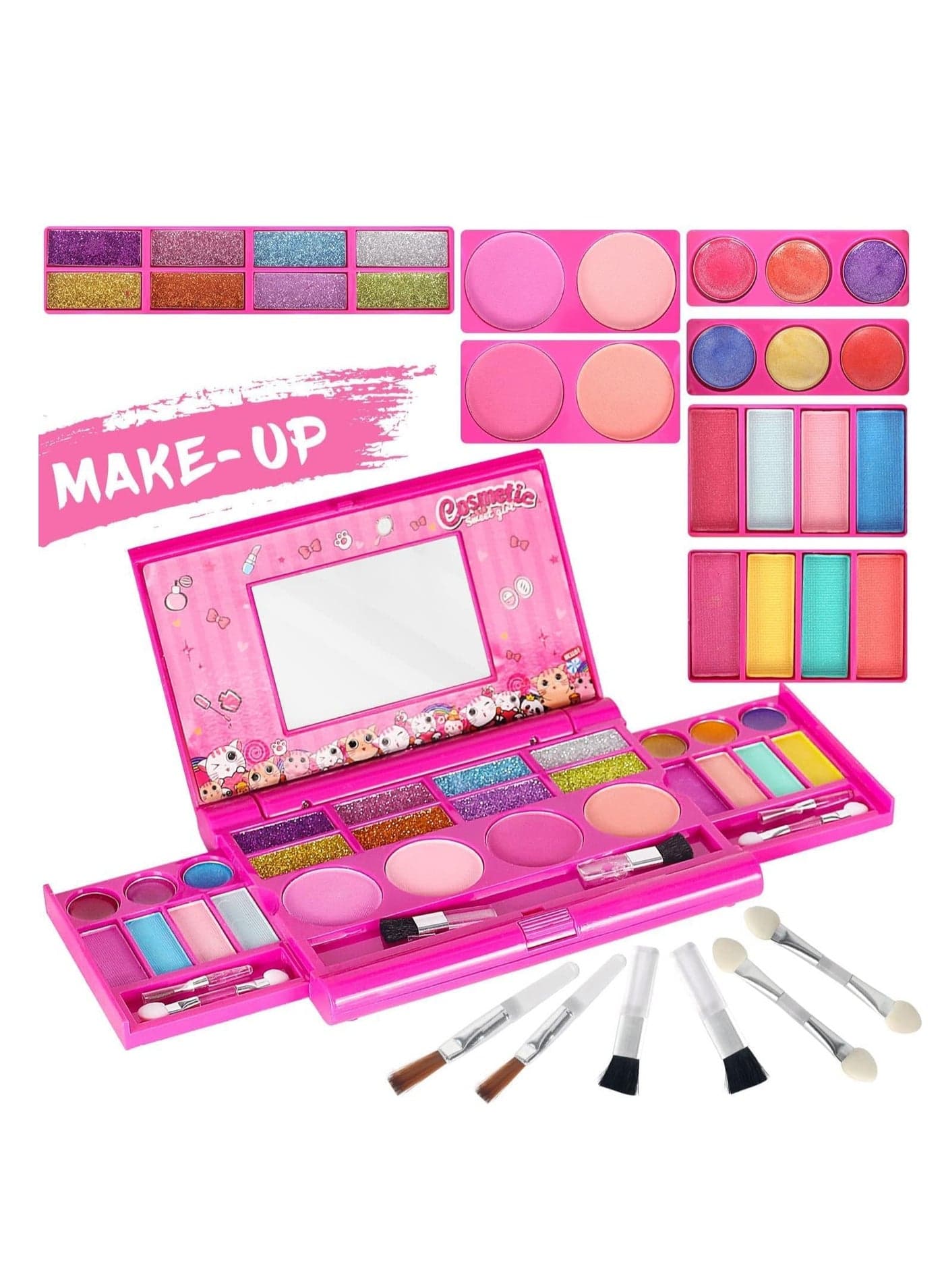 Kids Makeup Kit for Girls, Washable Makeup Girls Toy for Little Girl Princess, Play Make Up Safety with Mirror, Beauty Christmas Birthday Toddler 3-12 Year Old Girls, Pink