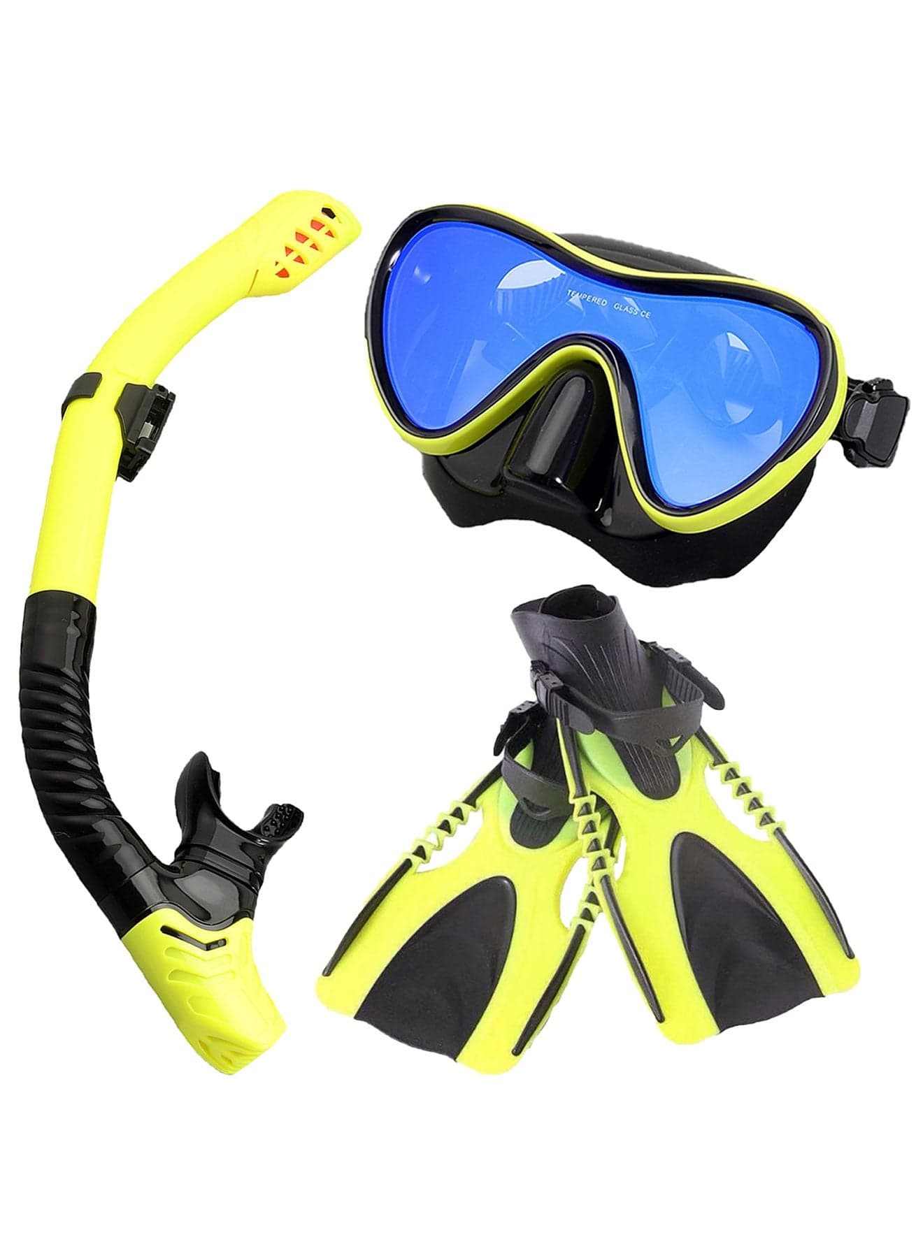 Adando Diving Snorkeling Face Mask Set - Face Mask With Dry Breathing System With Fins & Snorkel - Food Grade Silicone Diving Goggles - Anti Fog Leakproof Diving Equipment for Adults Teens